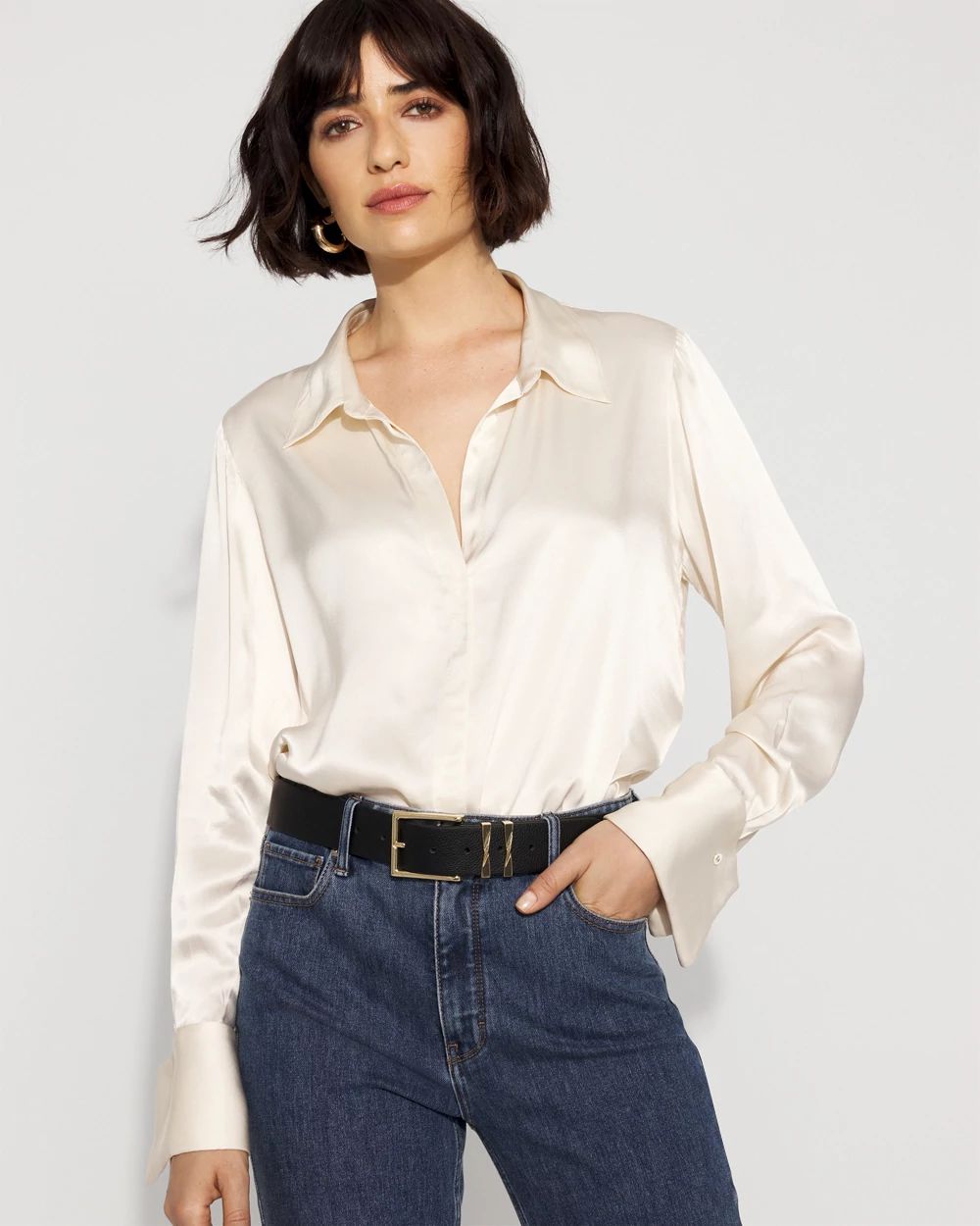 Satin Tuxedo Cuff Shirt | White House Black Market